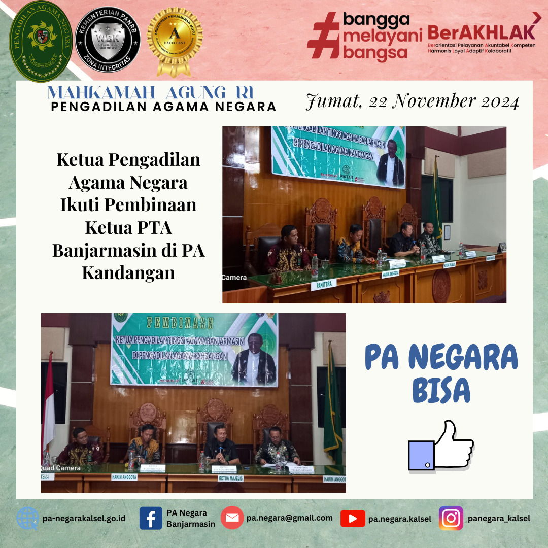 Hadiri kegiatan pembinaan yang dipimpin oleh Ketua PTA Banjarmasin di Ruang Sidang PA Kandangan